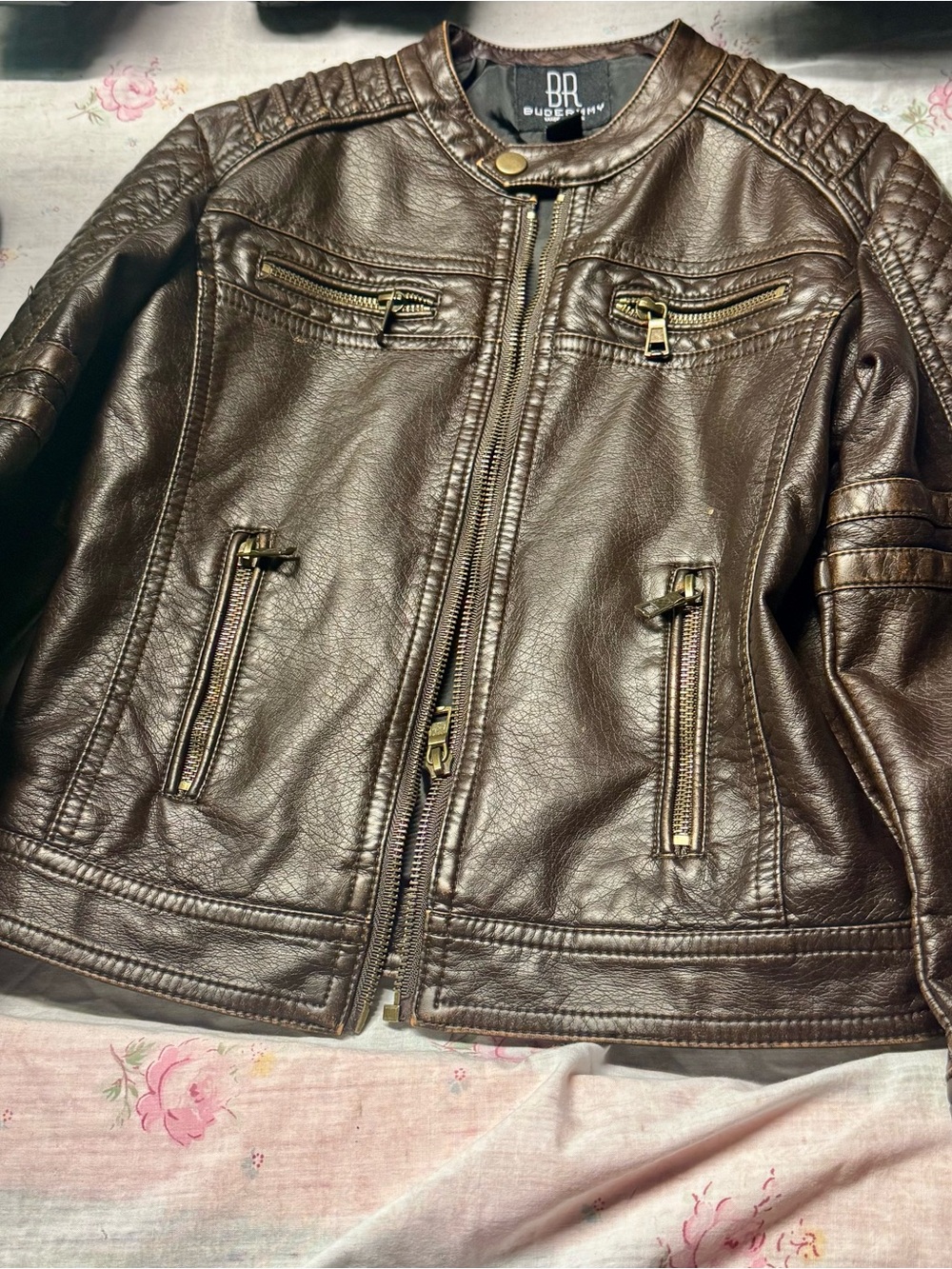 Kids Brown Faux Leather Moto Jacket